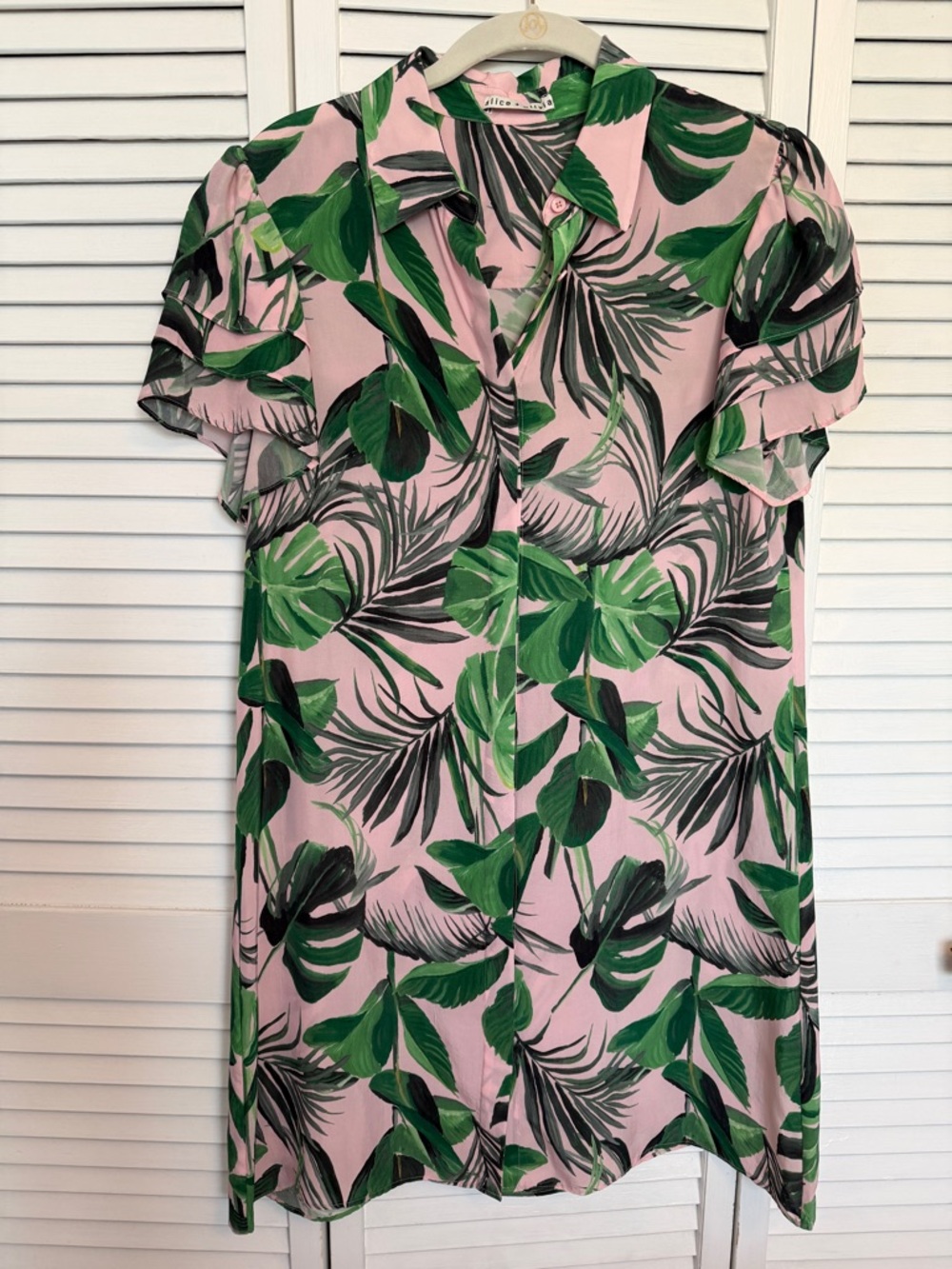 Alice + Olivia Pink Tropical Leaf Blouse